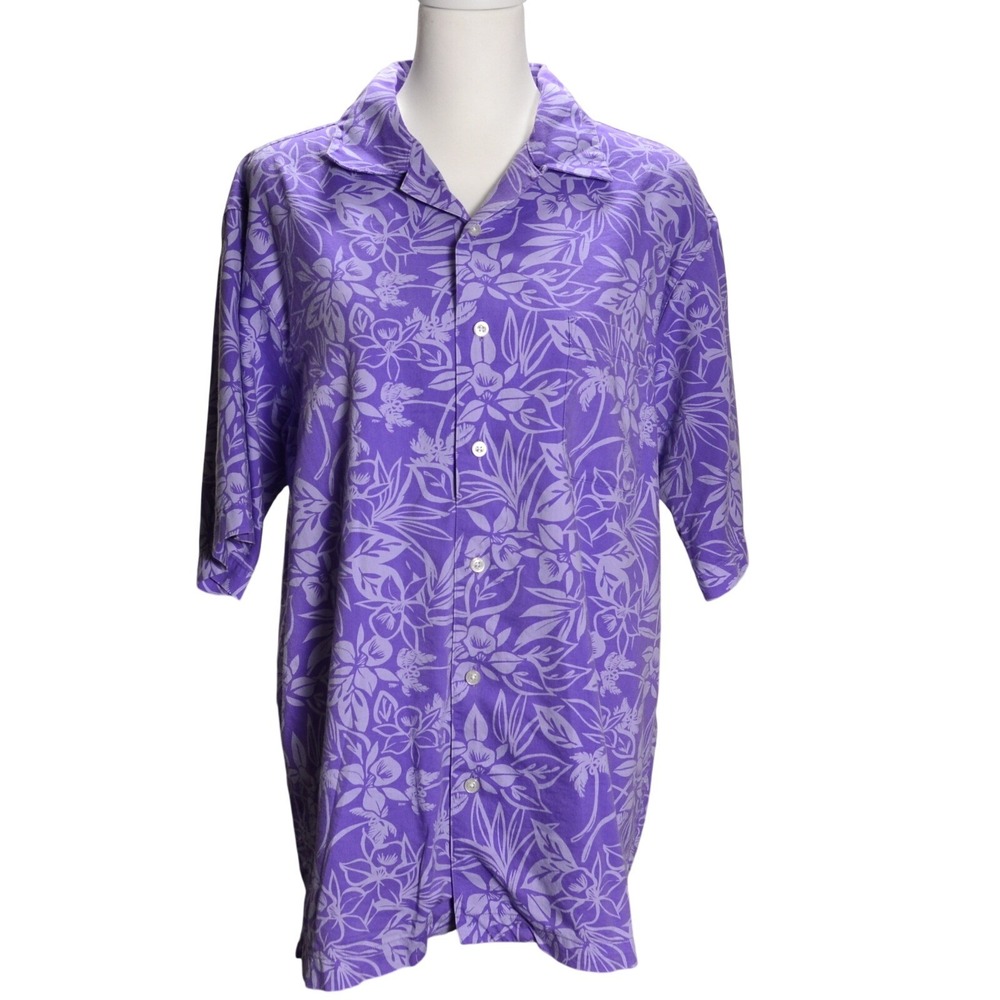 Daniel Cremieux Purple Floral Hawaiian Button Up Shirt Relaxed Fit Resort Medium